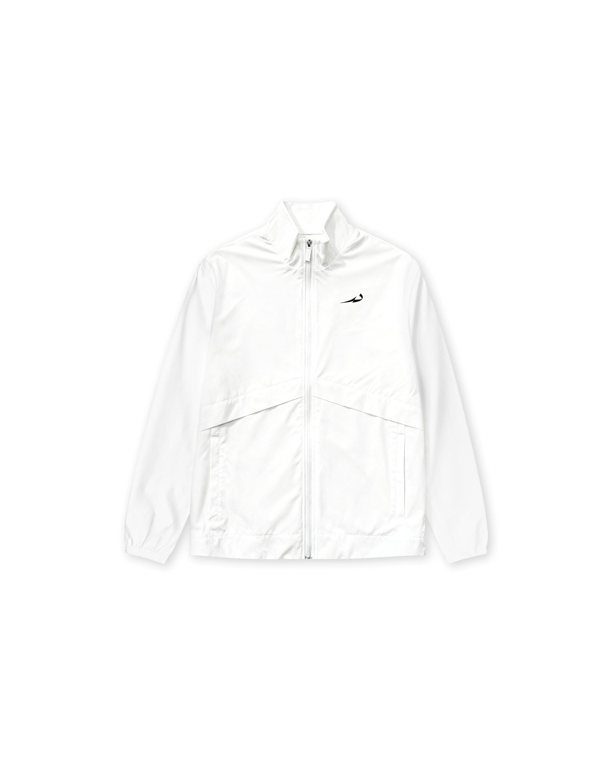 White jacket with a brand logo on a white background